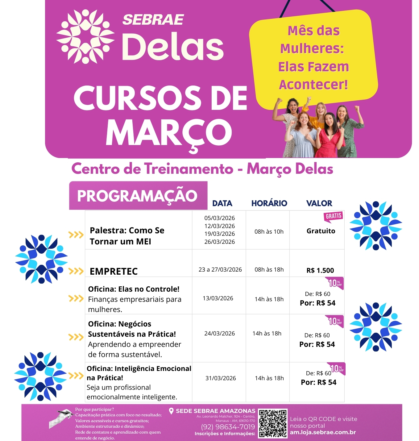 Sebrae Amazonas lança programação “Março Delas” com oficinas para mulheres empreendedoras